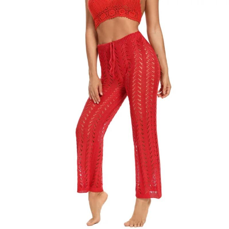 Pantaloni sexy transparente de vară pentru femei, îmbrăcăminte de stradă, pantaloni largi, pentru plajă, scobiți, rezistenți la soare, pantaloni de damă 25179