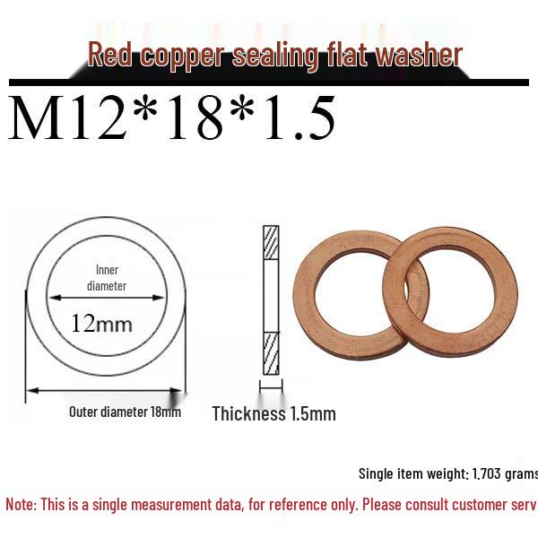 Annealed Red Copper Gasket Washer Pad for Sealing Fastener, M4-M34