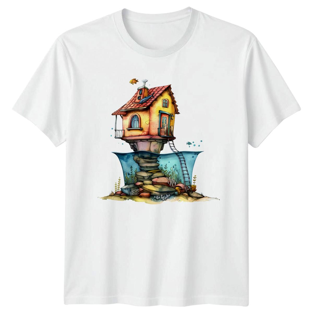 Whimsical House Underwater T-Shirt Coastal Art Gift For Him And Her XXL