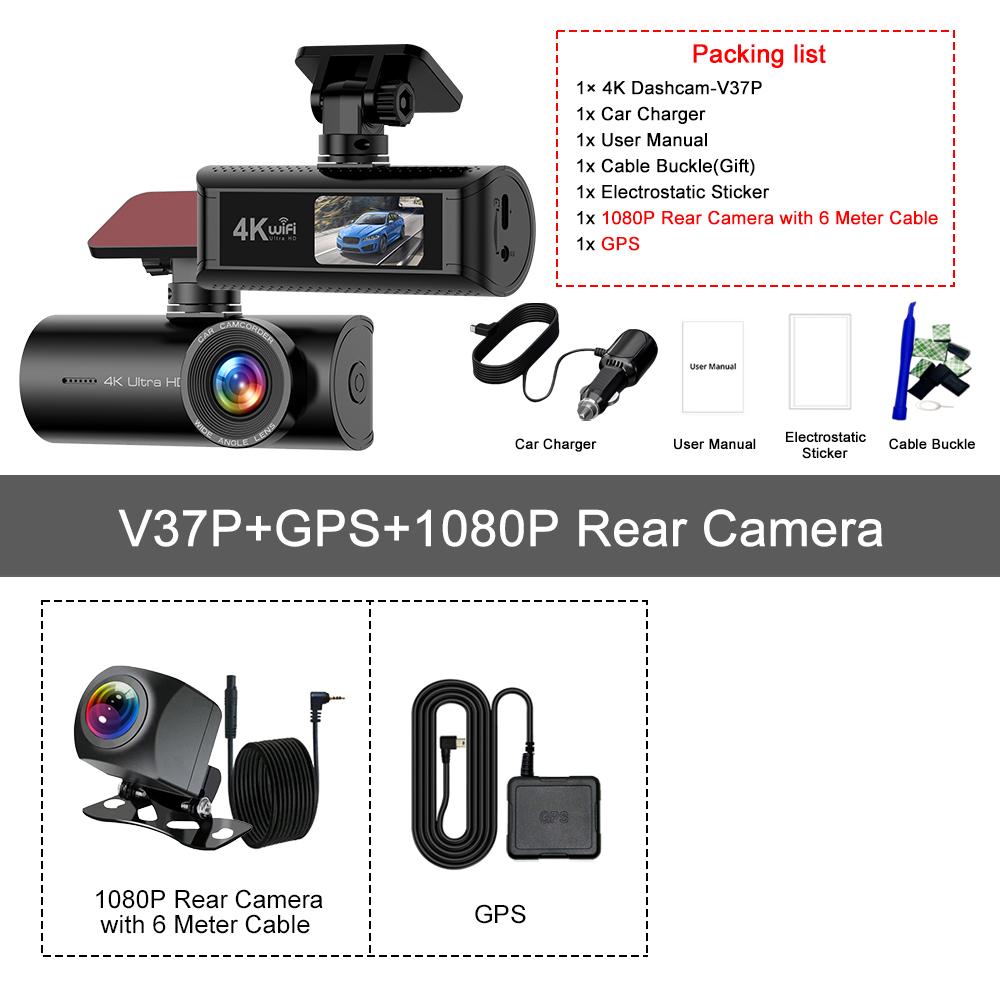 Kocam 4K WIFI GPS Dual Dash Cam Front and Rear for Cars Camera Car DVRs Recorder Video Registrator Dashcam Camcorder Black Box