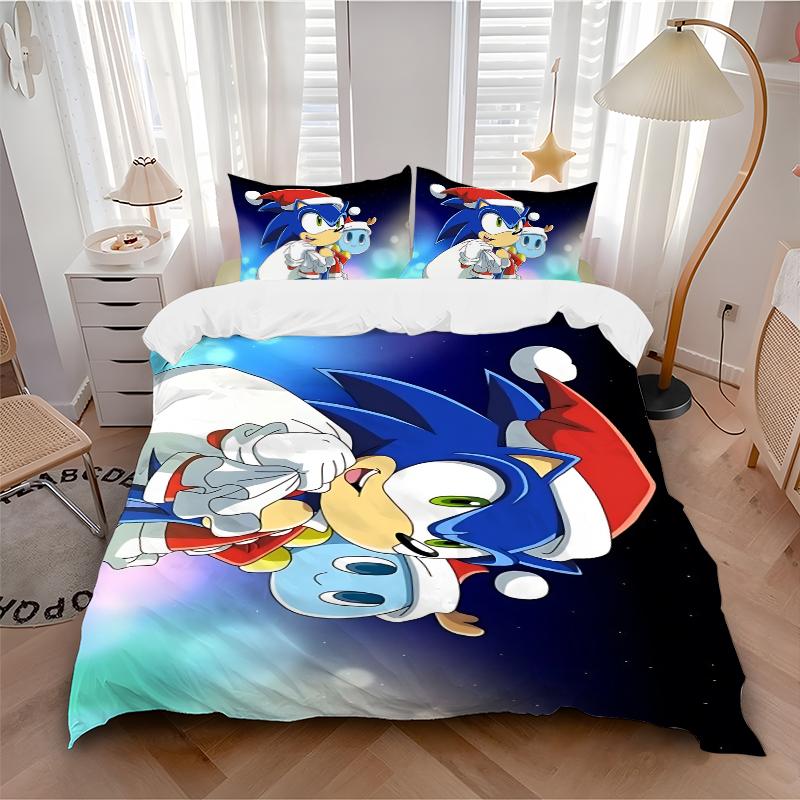 Sonic Christmas Adventure Printed 3pcs Bedding Set Soft Microfiber 1 Duvet Cover And 2 Pillowcases Home Bedroom Decor Xmas Gift K1422