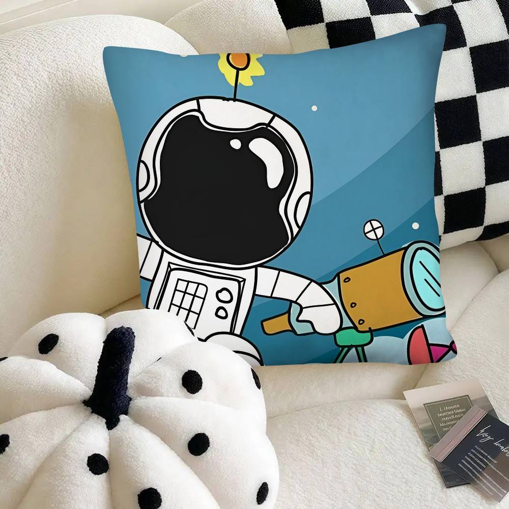 Cartoon Astronaut Rocket Spaceship Pillow Case Fashion Square Pillowcase Bedroom Sofa Room Ins Decoration Leisure