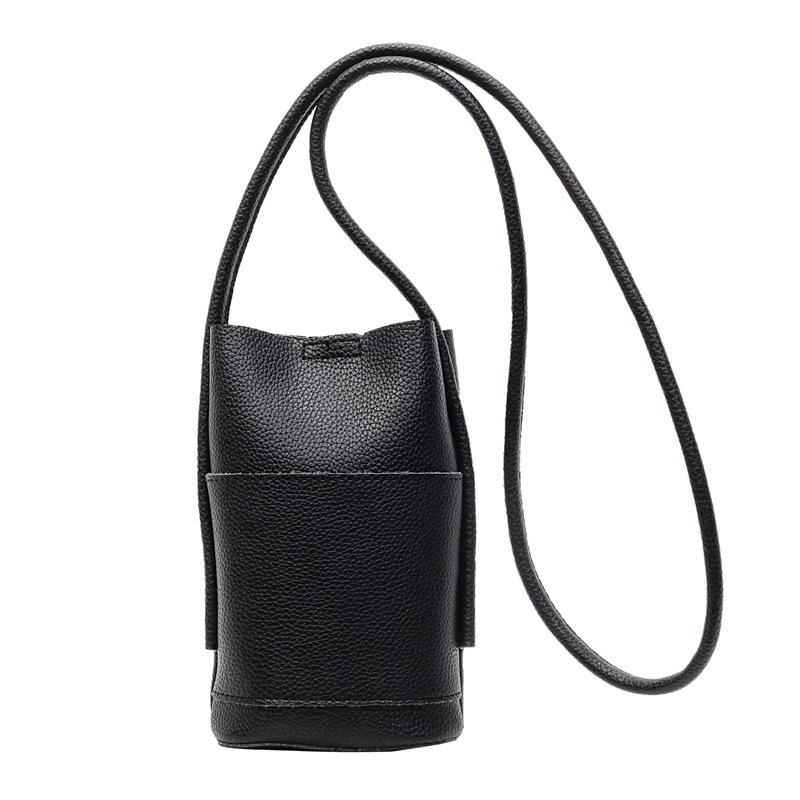 Simple niche design versatile mobile phone bag women's lychee pattern texture casual commuting solid color PU messenger bag