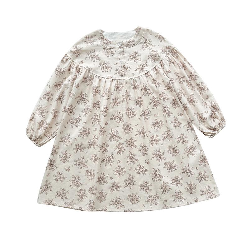 Autumn Forest Print Long Sleeve Dress for Girls - Casual Loose Fit Skirt for Toddlers & Children