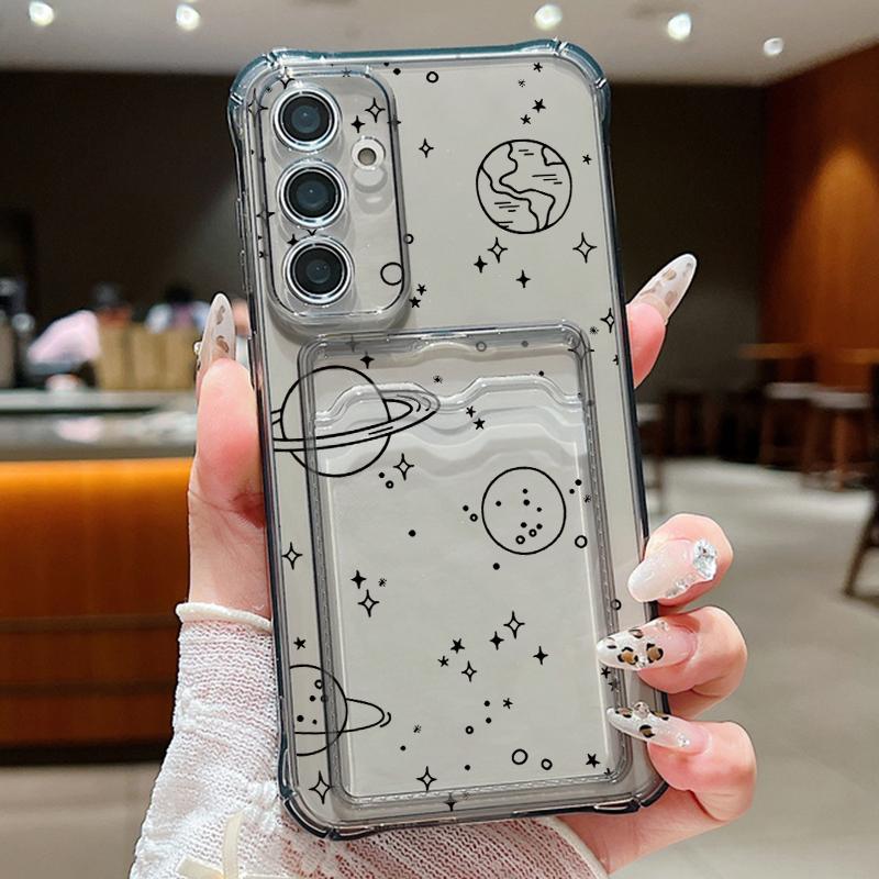 

Милый планетарный узор прозрачный чехол для карты памяти для Samsung S24 FE S23 S22 Ultra A16 A55 A15 A35 A54 A34 A14 противоударный мягкий силиконовый защитный чехол для телефона Samsung A54 5G серый