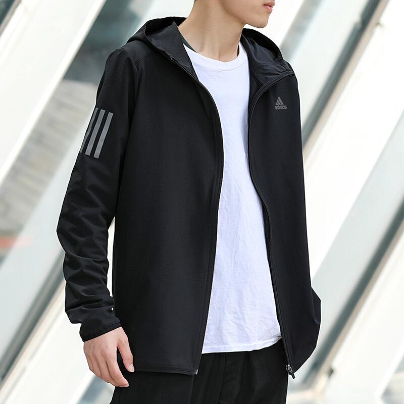 Adidas ნაქსოვი კაპიუშონიანი სპორტული ქურთუკი მამაკაცის გარე ტანსაცმელი შავი CY5776