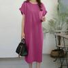 Plus Size Casual Summer Dress Loose Straight Short Sleeves O Neck Midi Length Side Split Hem Soft Breathable Commute Travel Women Dress