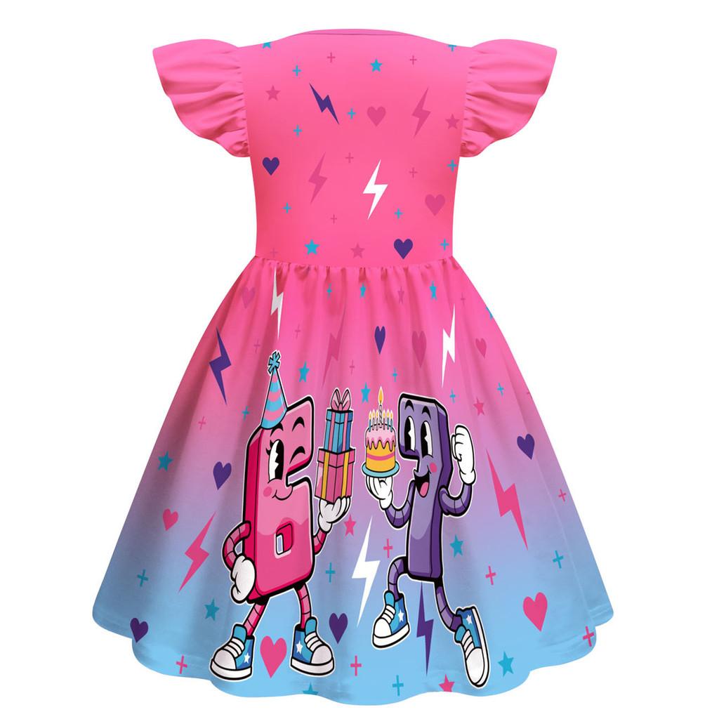 82864 Kids Girls Steal a Brainrot 67 Print Ruffle Sleeveless Princess Dress