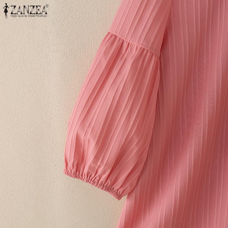 ZANZEA Damska codzienna luźna bluzka ze stójką i rękawami 3/4