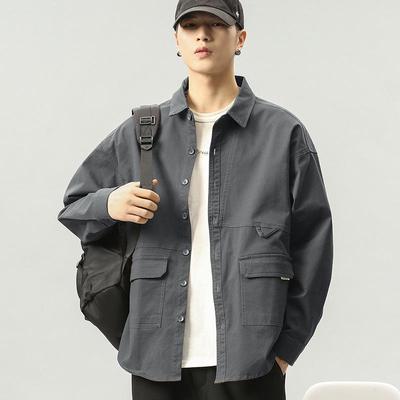 Men's Retro Long Sleeve Work Shirt - Loose Fit, Perfect for Spring and Autumn
