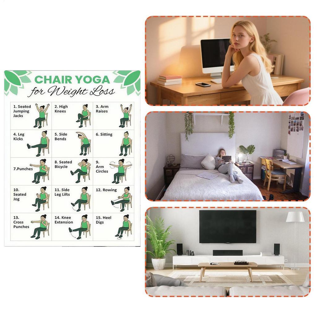 2 PCS Yoga Poster Home Exercise Gym Yoga 30 Day Chair Weight Loss Yoga Exercise Plan  Chart Pose Health Poster