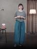 Women's Summer Lightweight Retro Blue Cotton Carrot Pants