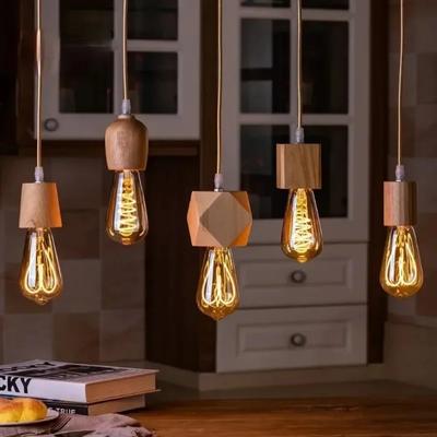 Nordische Holz-Pendelleuchte E27 Holz-Pendelleuchten für Schlafzimmer Zuhause Wohnzimmer Dekoration Baumstammfarbe Vintage Hängeleuchte