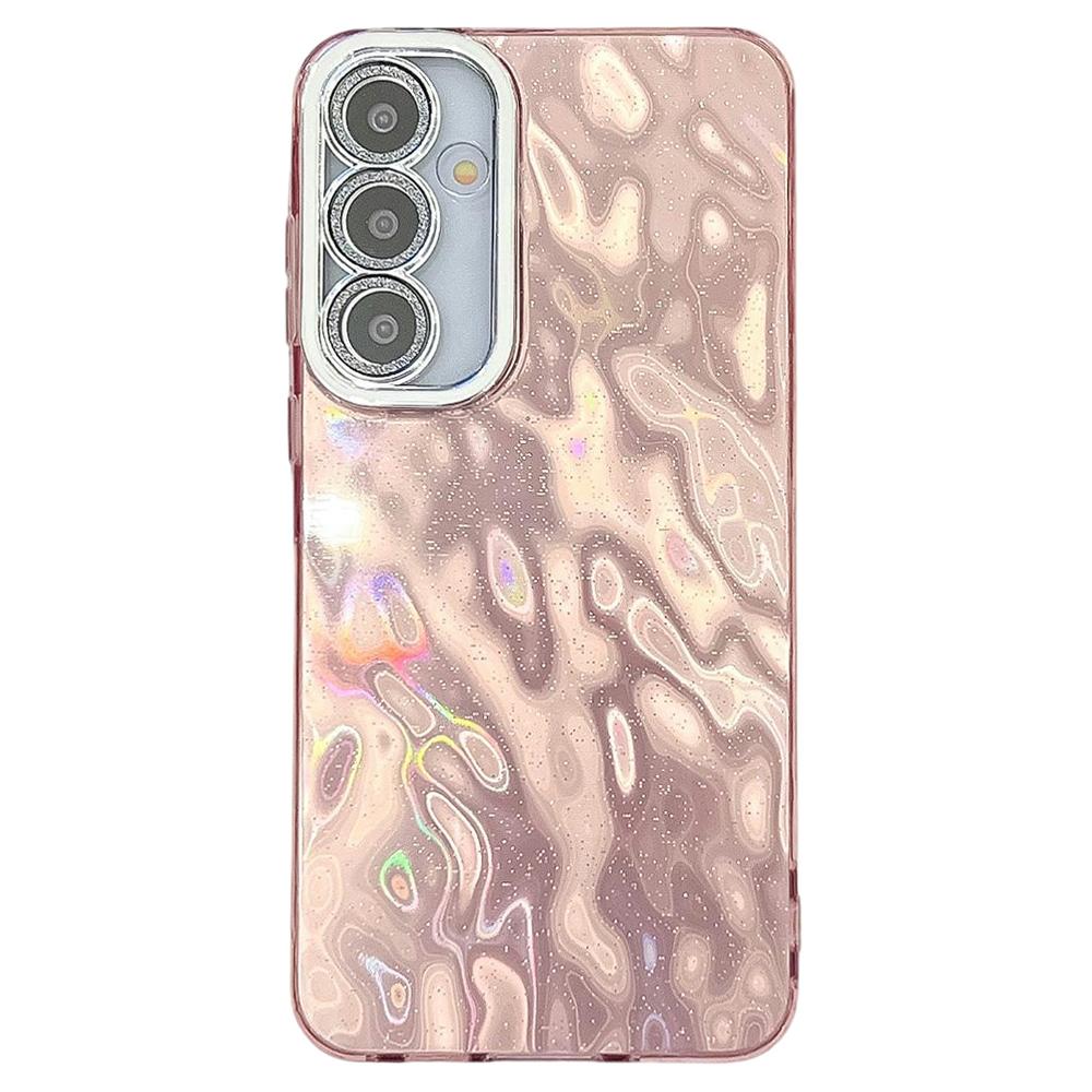 

For Samsung Galaxy A25 5G (Global) (161.0 x 76.5 x 8.3mm) Case IMD Design PC+TPU Phone Cover with Glass Lens Film Wrinkle Pattern/Pink