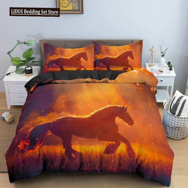 3D Animal Printed Duvet Cover Set Domineering Galloping Horse Bedding Set Soft 2/3pcs Polyester Quilt Covers With Pillowcase