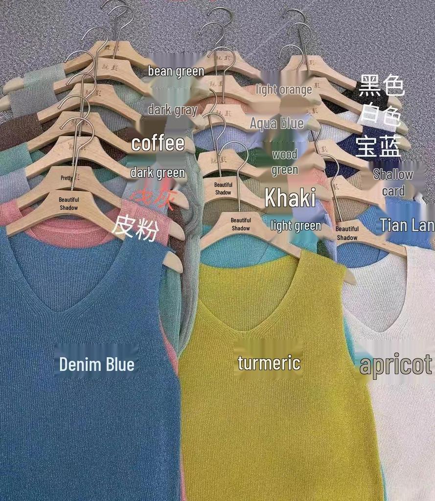 2023 Shiny Silk Sleeveless V-Neck Women's Vest - Spring/Summer New Style, Loose Fit with Hot Diamond Sling Knitted Design