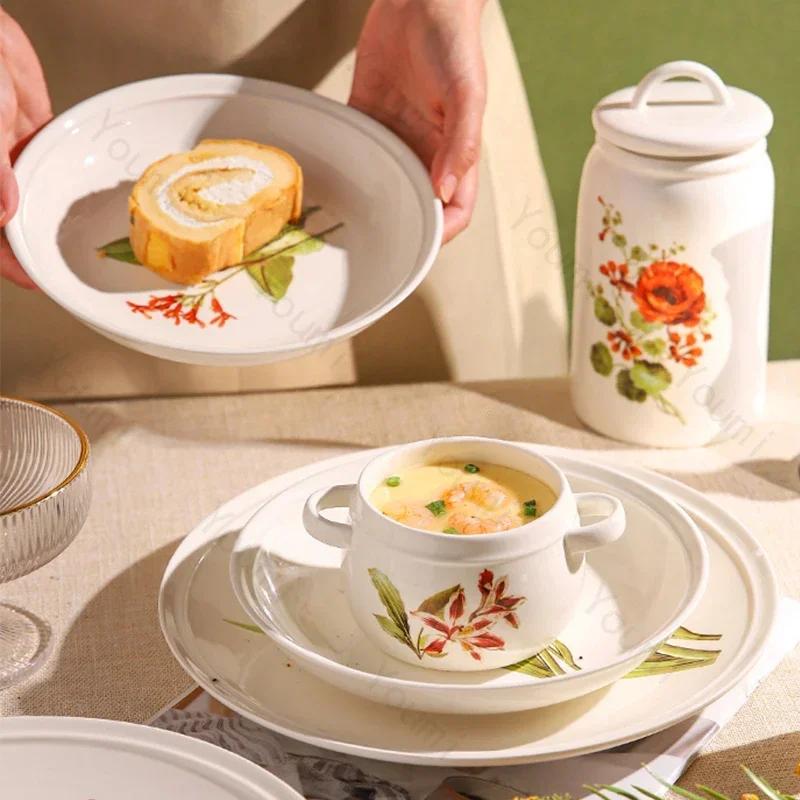 Kreative Blumen Keramikplatte Modischer exquisiter Vorratsbehälter Köstliche Gerichte Speiseteller Einzigartiges Haushaltsgeschirr