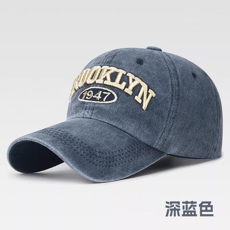 New Embroidered Letter Baseball Cap Big Head Circumference Washed Sun Protection Visor Couple Fashion Versatile Cap