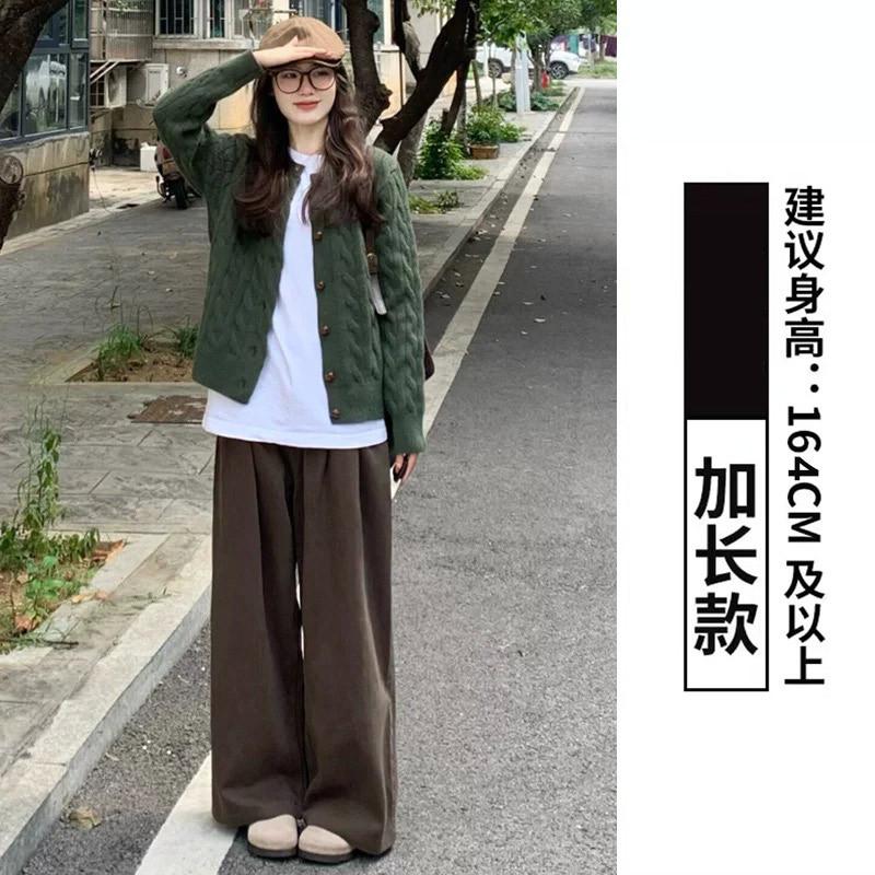 

Coffee Yamamoto pants women s autumn and winter new high-waisted casual loose Maillard lazy velvet knitted wide-leg pants XL
