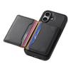 DENIOR For iPhone 16 Magnetic Case Carbon Fiber Texture Leather Back Cover with Detachable Card Bag