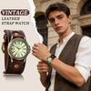 JewelryWe Antique Style Unisex Watch Retro Dial Frame Leather Alloy Brown