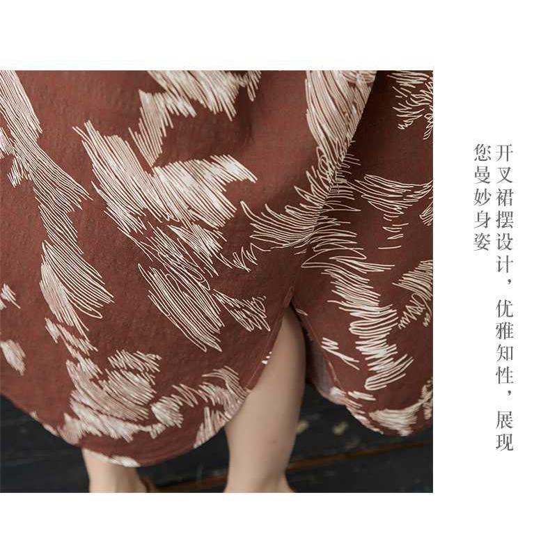 Temperament Literary Vintage Printed Stand Collar Loose Oversized Vacation Dresses