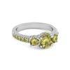 Peridot Three-Stone Halo Pavé Band Ring -925 Sterling Silver