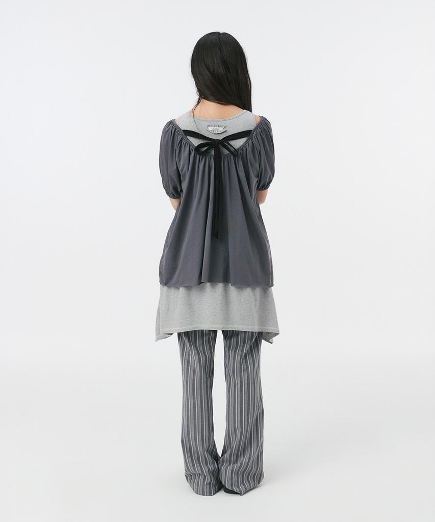 Ohesio Stripe Bootscut Banding Pants, Gray
