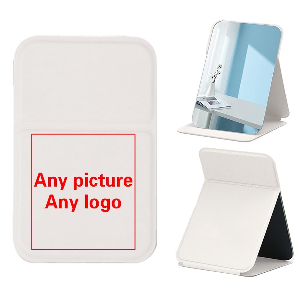 Customized Photo PU Desktop Makeup Mirror Standup Cosmetic Table Mirror Portable Foldable with Picture Personalized DIY Pattern
