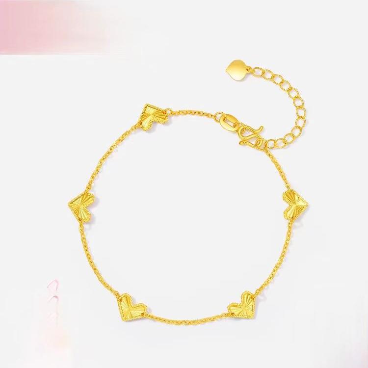 Elegant Gold Heart Bracelet: Versatile CNC-Designed Vietnamese Sand Gold Jewelry