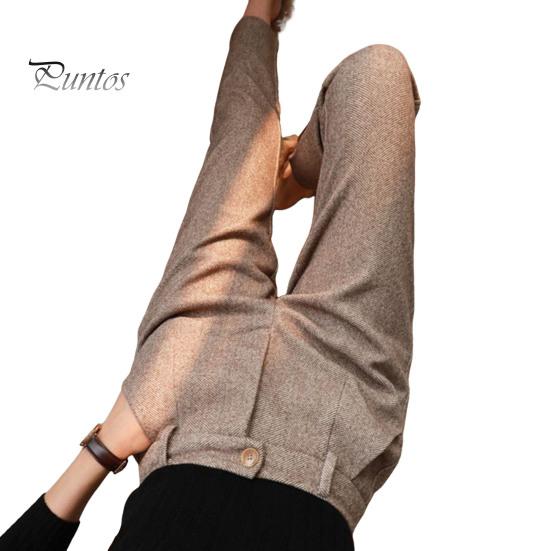 

Осенне-зимние женские брюки с высокой талией, застежкой-молнией, ширинкой в елочку, шерстяные костюмные брюки, однотонные длинные брюки с карманами S хаки