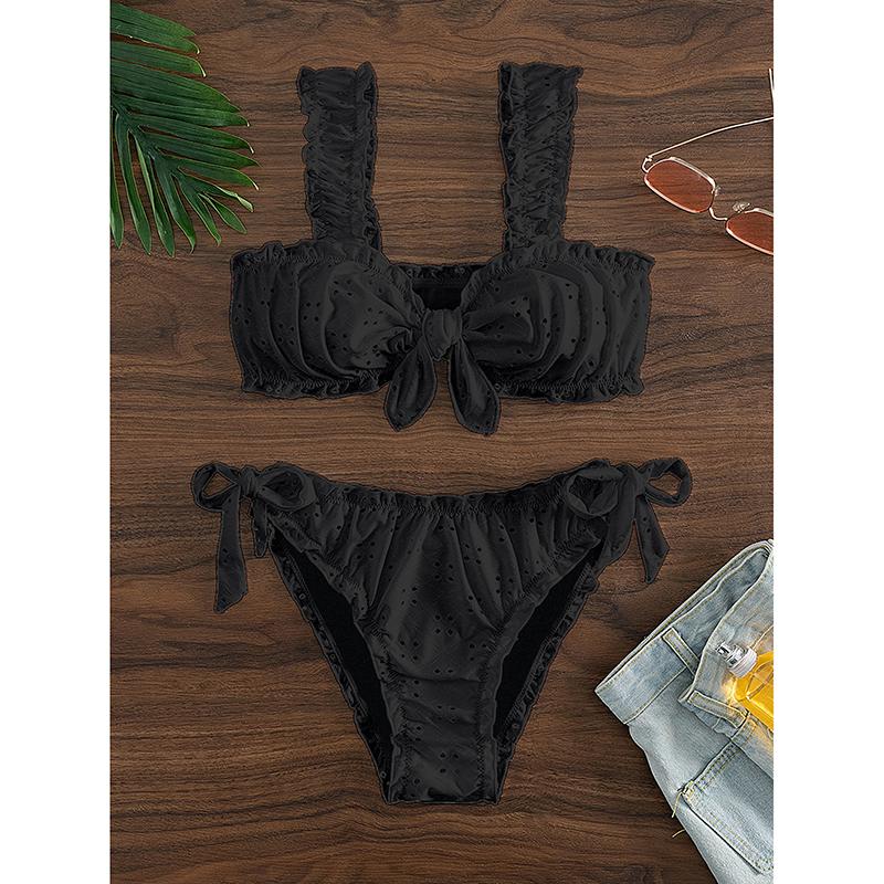Knot Front Tie Side Bikinis Solid Color Swimsuit Women Swimwear Female Sexy Bathers Bathing Swimming Swim Suit Beachwear