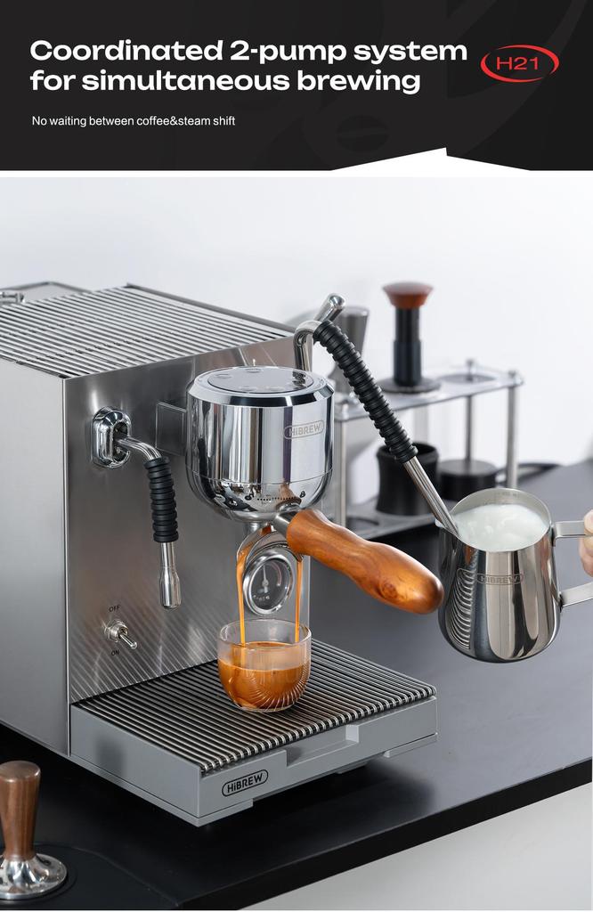 Máquina de Café Espresso Comercial HiBREW H21, Control de Temperatura PID, Sistema de 3 Calderas, Tanque de Agua de 1.8L, Cafetera para Cappuccino Latte