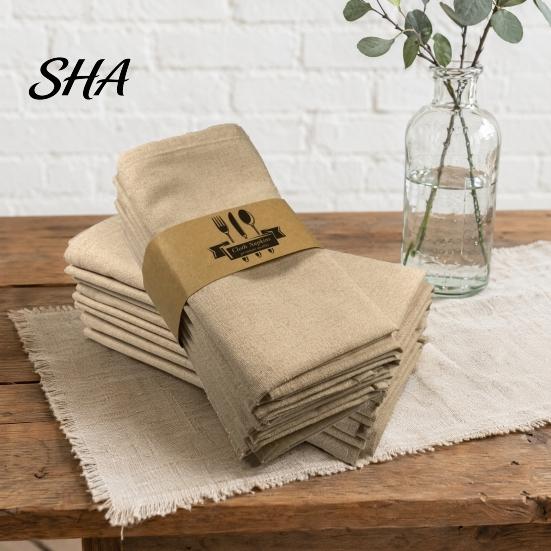 Farmhouse Style Napkins Rustic Linen Napkin, 16 Inch Cloth Solid Color Stitched Machine Washable Napkin for Dining Table Wedding Bridal Shower
