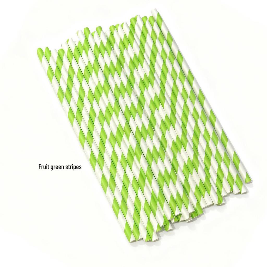 25-Pack Striped Biodegradable Paper Straws for Milk Tea and Beverages