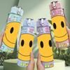 1PC Smiley Face Retro Simple Slogan Art Print 750ml Color Plastic Sports Water Bottle Leakproof Flip Straw Lid Suitable for Sports Office Home Use