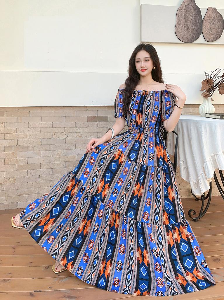 Seaside vacation beach dress cotton floral dress female shabahemi muslim