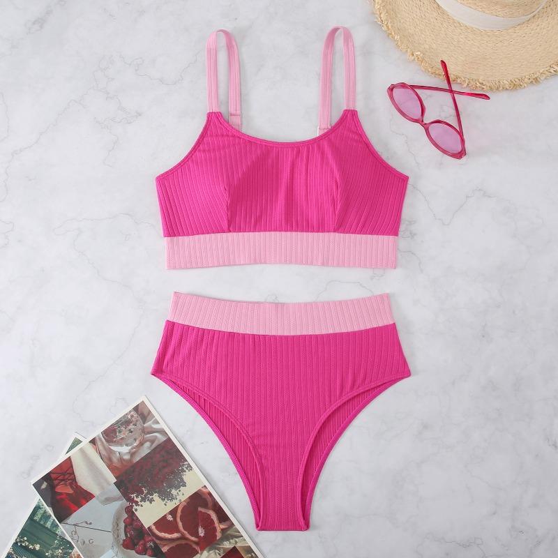 New Solid Color Suspender Split High Waist Triangle Women's Sexy Hot Spring Bikini Swimsuit