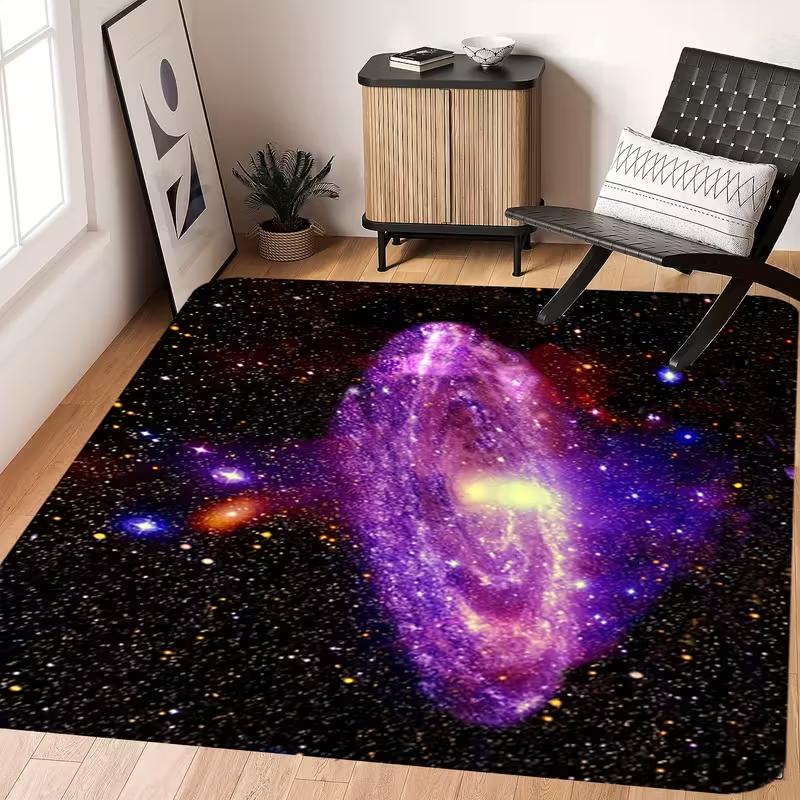 Interstellar Space-Themed Area Mat - Vibrant Galaxy & Planet Design Soft Floor Mat for Living Room Bedroom Office Room Decor
