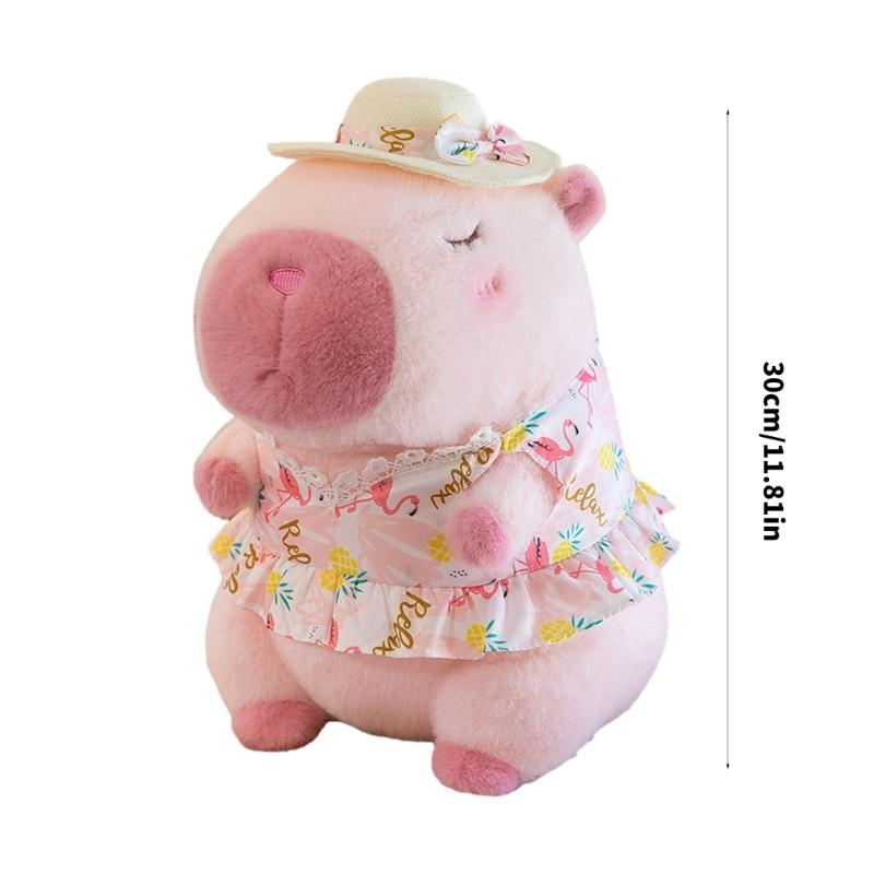 30cm Capybara Plush Dolls Wearing Beach Vacation Outfit Stuffed Animal Figure Dolls for Bedroom Or Office Decoration