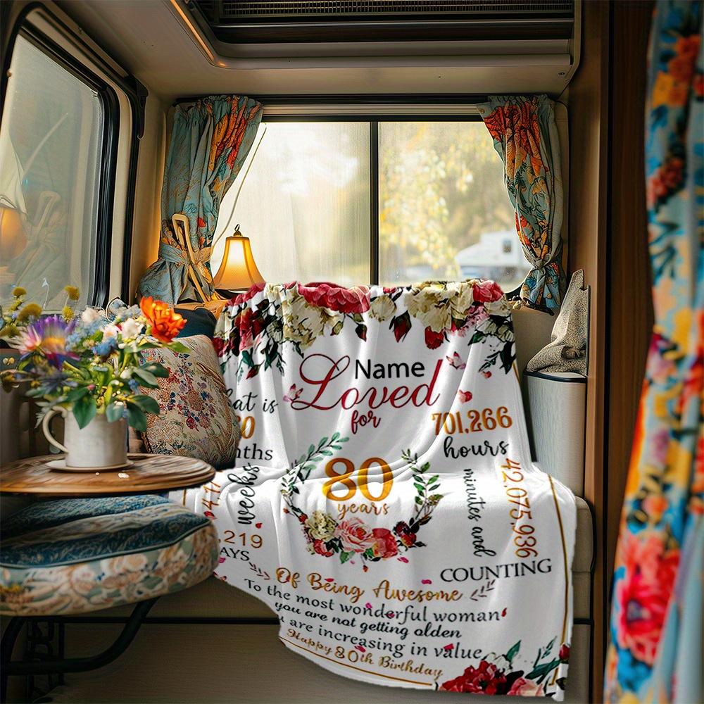 Happy 80Th Birthday Blanket Personalized Name Soft Comfortable Stylish Blanket Car Blanket Perfect For Travel Camping Outdoor Home Suitable For All