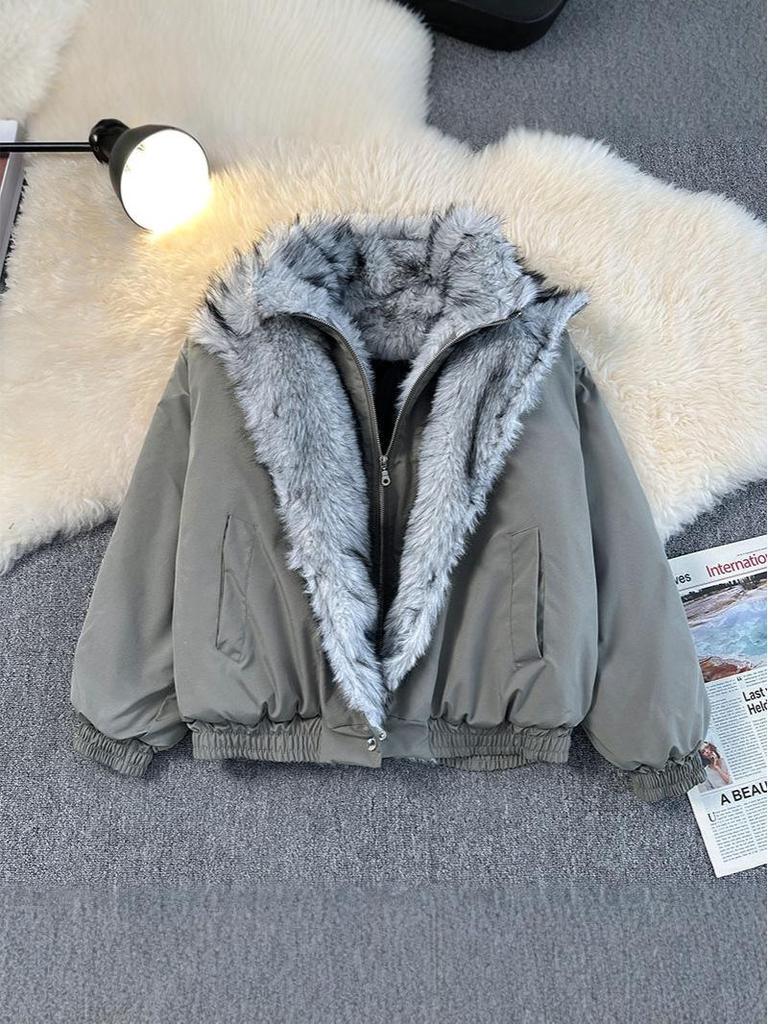 Polar Wolf King Men's Thick Fur Collar Cotton Jacket - Warm, Loose, Versatile, Trendy Coat