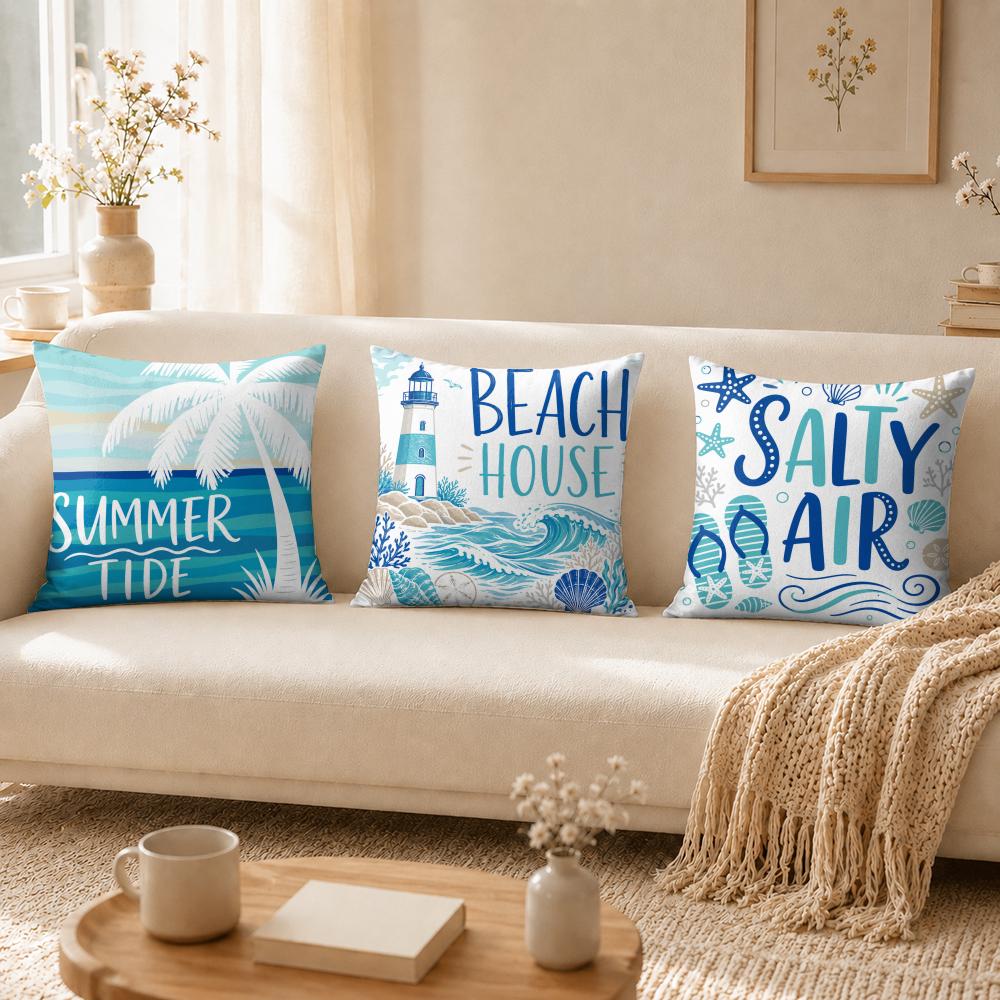 Ocean Beach Theme Pillow Case Breathable Organic Short Plush Cushion Covers Machine Washable WrinkleResistant Soft Durable