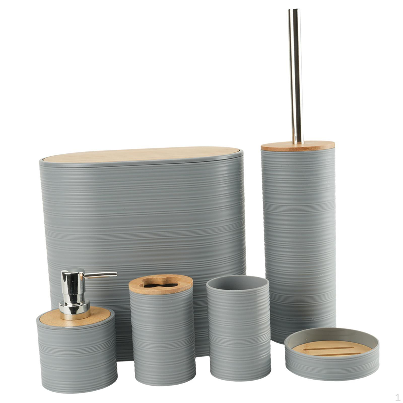 

6 Pieces Bathroom Accessories Set Mouthwash Cup Practical Simple Soap Dish Garbage Trash Can for сірий колір