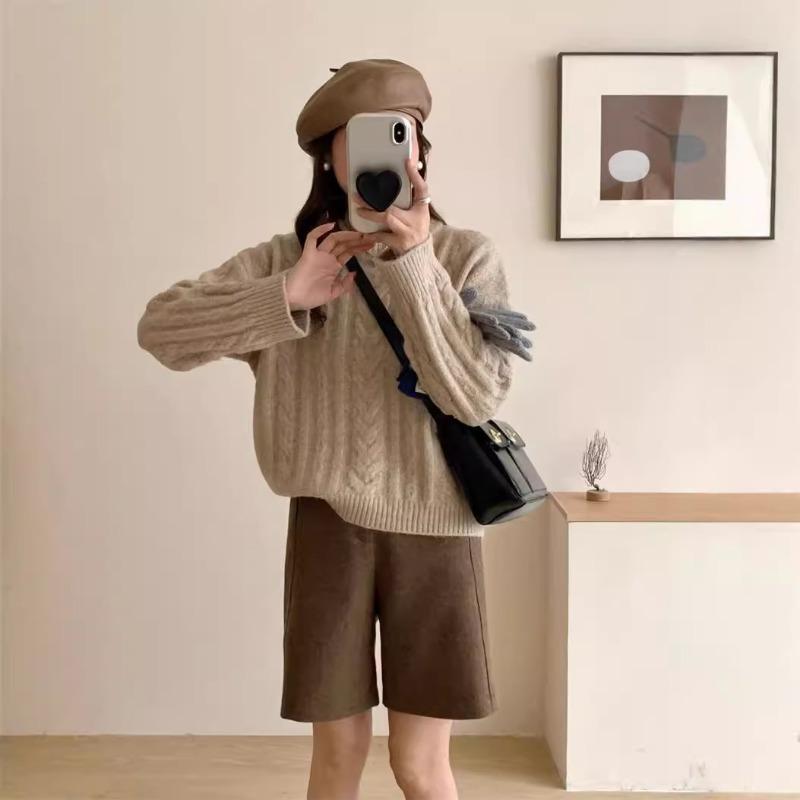 Autumn and winter new retro twist crew neck pullover sweater with women's loose and lazy casual bottoming knitted sweater