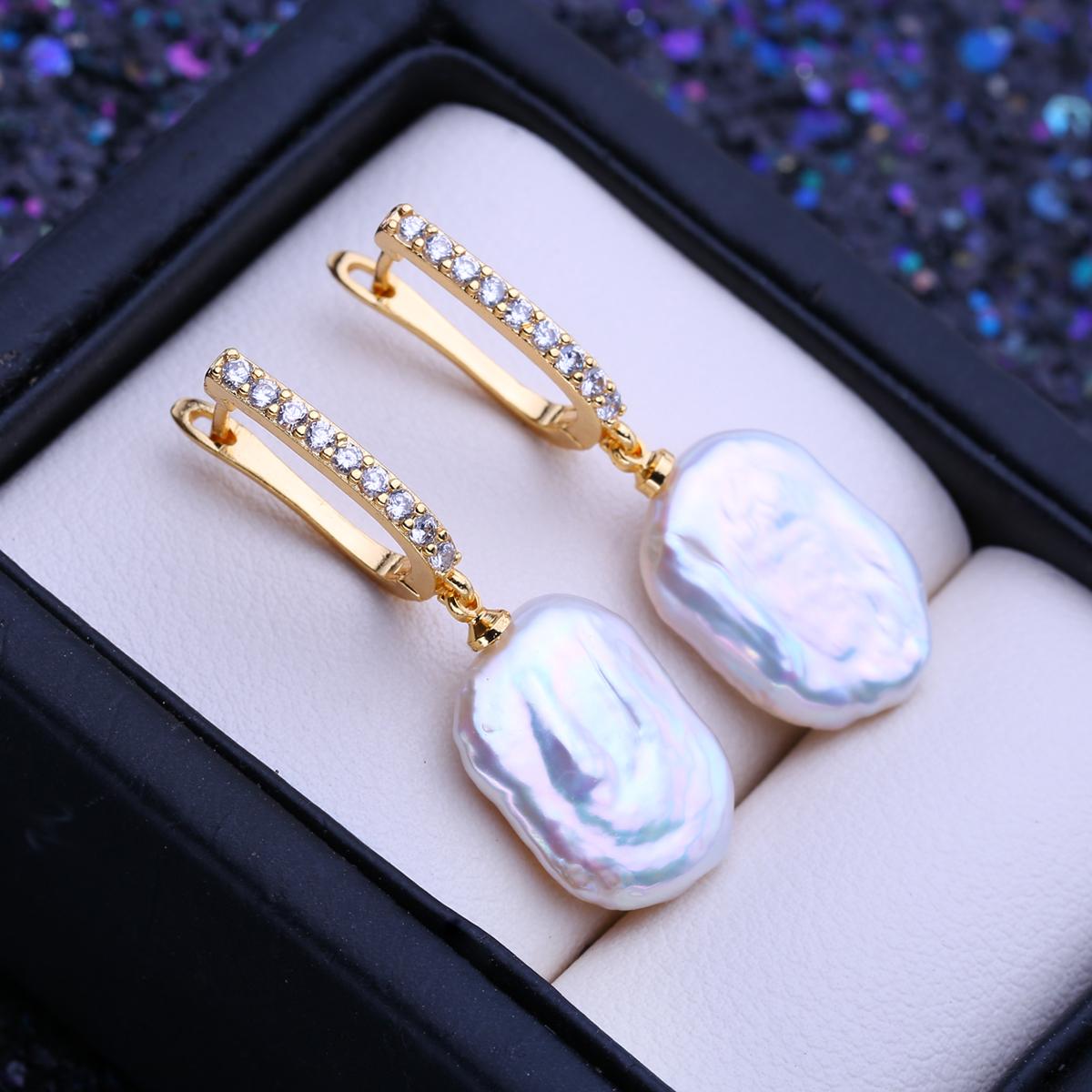 

Серьги SENIKO с натуральным пресноводным большим жемчугом в стиле барокко, модные серьги-капли с кубическим цирконием и жемчугом для женщин, вечерние ювелирные изделия G