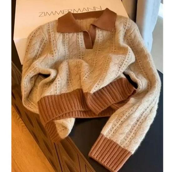 2024 Tea-Themed Fashionable Women's Knitted Sweater Cardigan - Early Autumn, Round Neck, High-End Style.