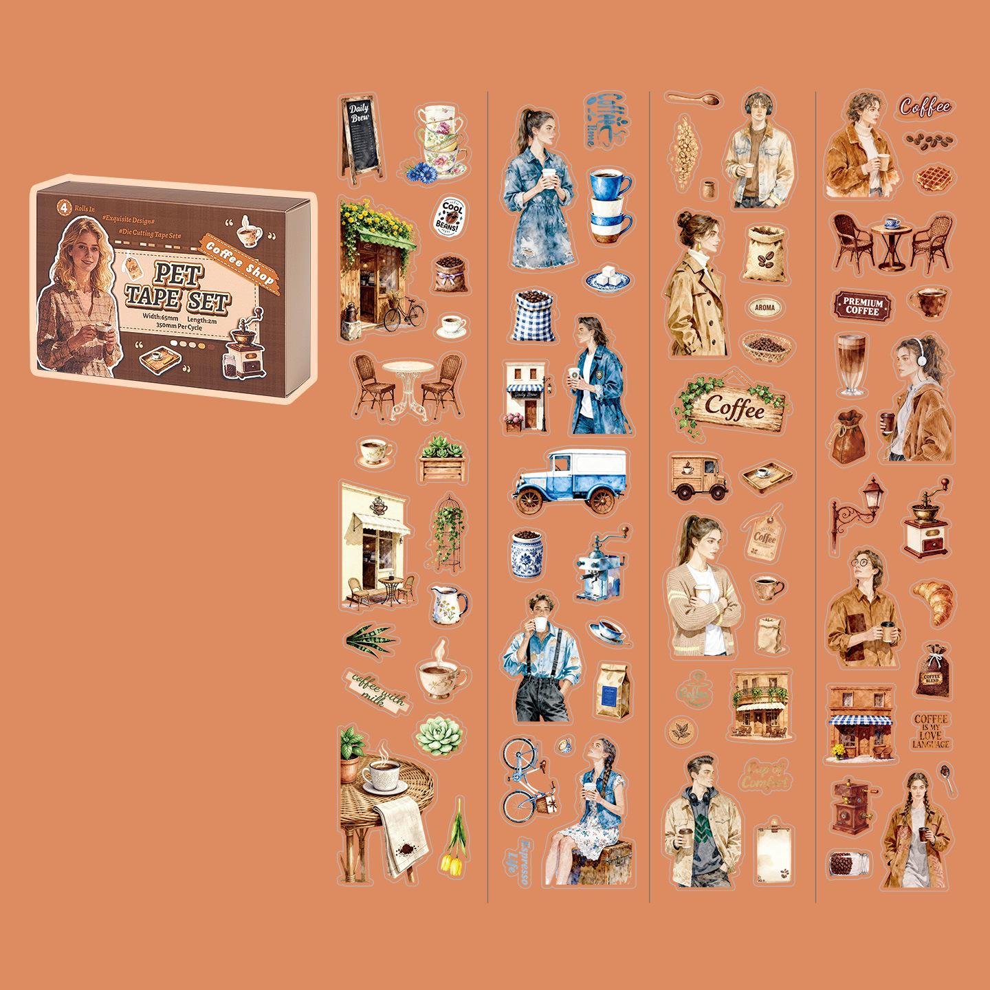 Xin Mo Die-cut Tape Set: Artistic Echo Series - 4 Rolls Vintage Figures, Life Elements & Scenery Stickers, 2 Styles