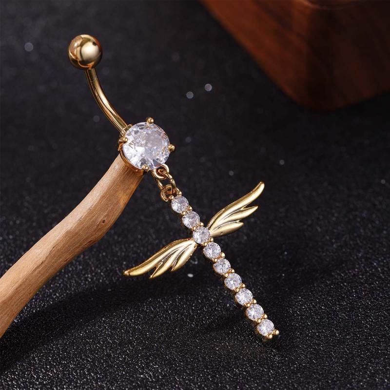 Cross Design Crystal Dangle Belly Ring 1Pcs Comfortable Stainless Steel Navel Piercing Jewelry for Daily
