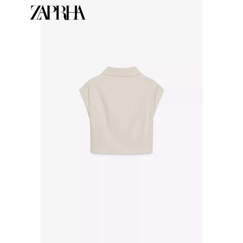 Zaprha 2025 New Arrival Pleated Decoration Minimalist V Neck Sleeveless Top Shirt Women's Silm Short 8026775
